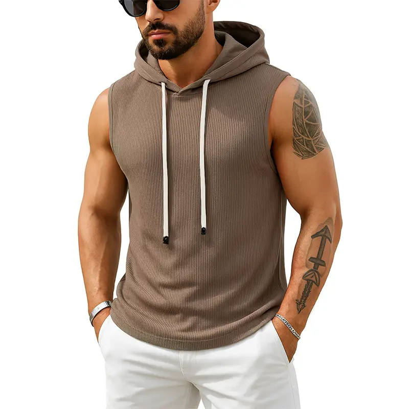 Tank Top Men’s Ribbed Sleeveless Hoodie Casual F...
