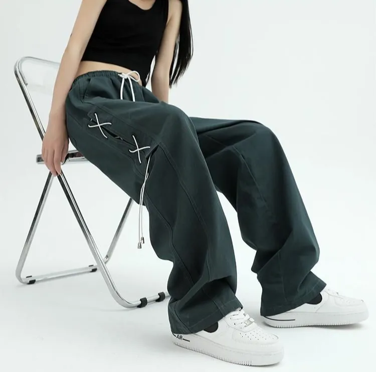 Women's Elastic Waist Cargo Pants - Drawstring Sli...