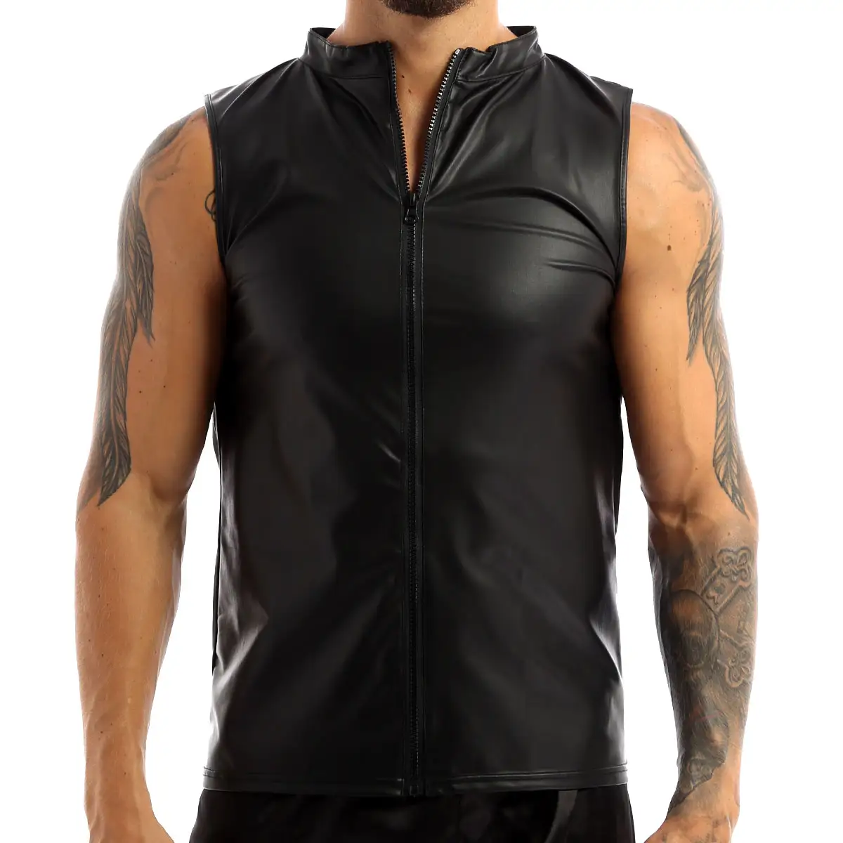 Men's Leather Vest Elastic Fashion PU Leather Biker's Tank Tops Streetwear