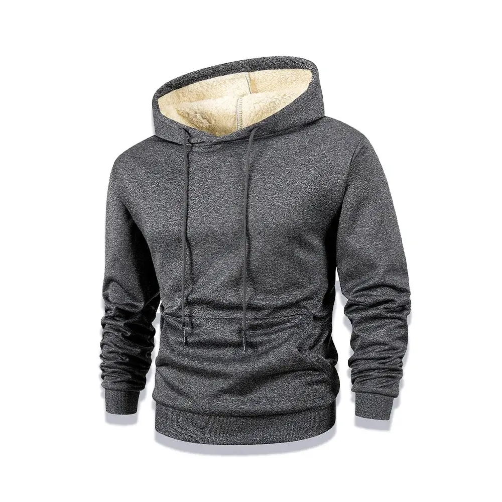 Men's Winter Warm Fleece Lined Hooded Thick Crew Neck Solid Pullover Sweatshirt Thermal Comfort Streetwear Tops Clothing