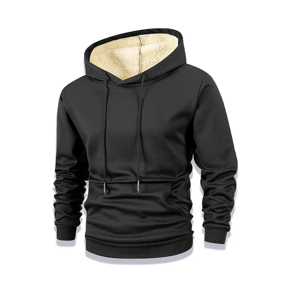 Men's Winter Warm Fleece Lined Hooded Thick Crew Neck Solid Pullover Sweatshirt Thermal Comfort Streetwear Tops Clothing