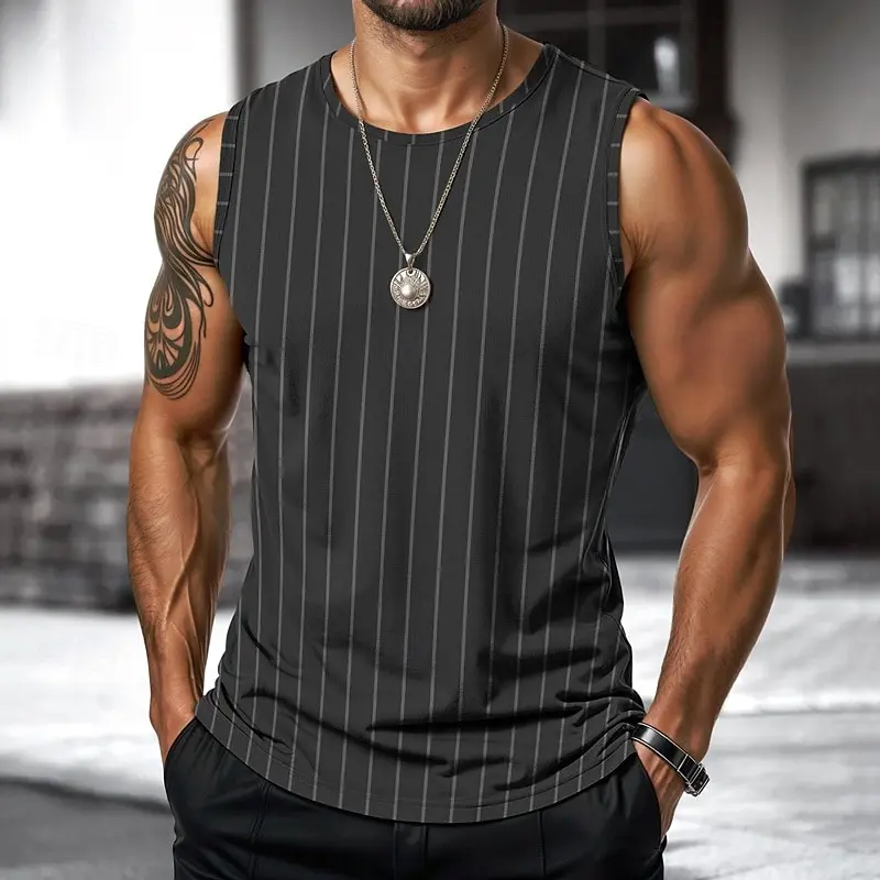 Retro Men's Vest Top Plaid Striped Graphic Sleeveless Shirt Crew Neck Loose Streetwear Fashion Casual Tank Tops