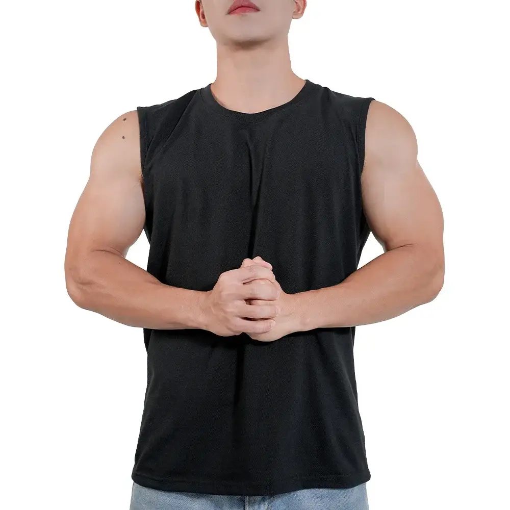 Men Sportwear Muscle Vest Running Sports Cotton Sleeveless O-neck Plain Tank Top Bodybuilding Fitness Clothing
