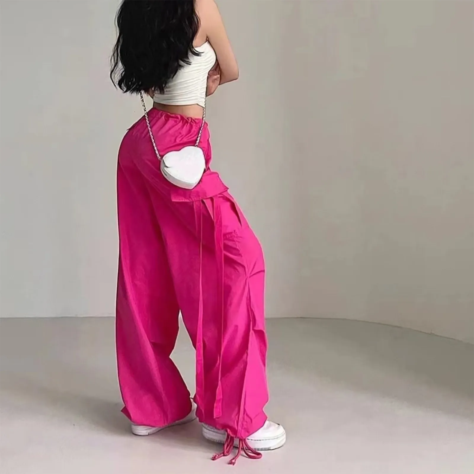 Women's Drawstring Wide-Leg Cargo Pants - Loose Co...