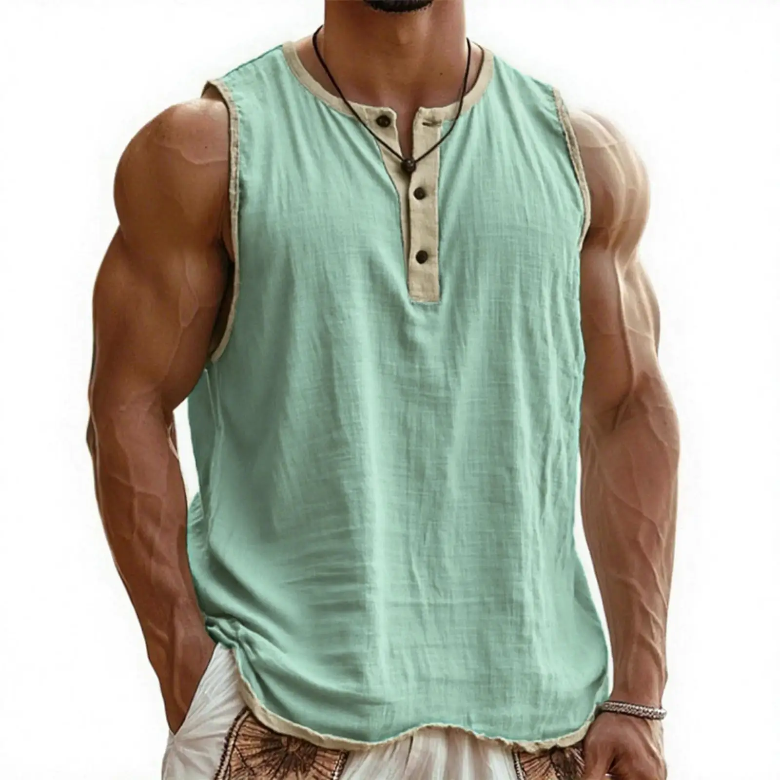 Men's Sleeveless Vest Tank Tops Collar Half-Open Daily Wear Trend