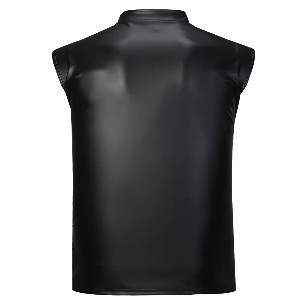 Men's Leather Vest Elastic Fashion PU Leather Biker's Tank Tops Streetwear
