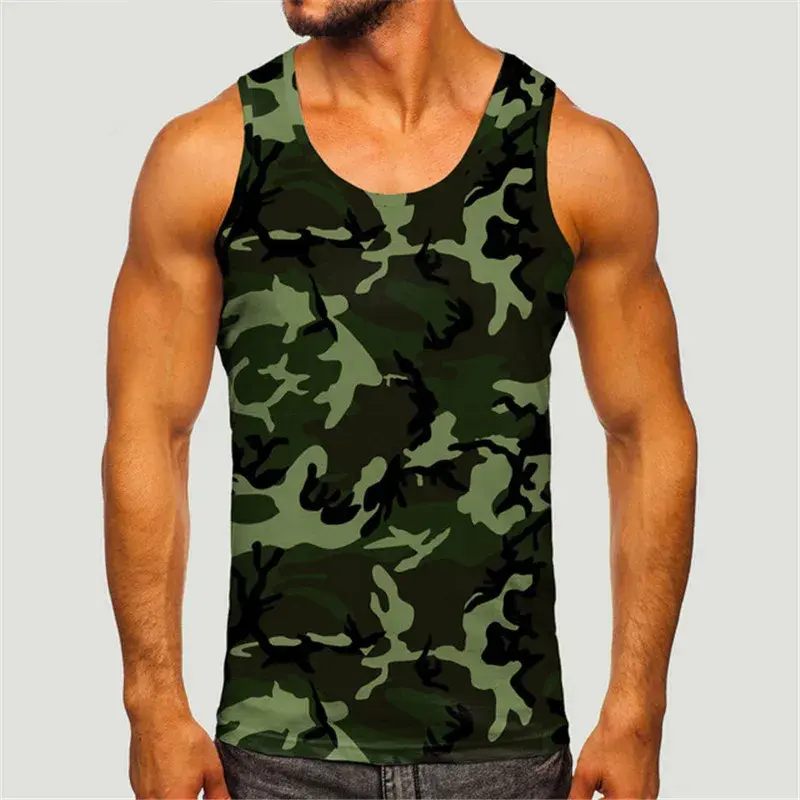 Men's Camoufiage Casual Sportwear Sleeveless 3D Camo Print Solider Vest Fitness Daily Male Tactic Tops