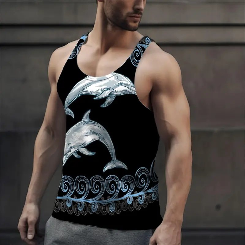 Kawaii Dolphins 3D Print Tank Top Fashion Casual Cartoons Vest Waistcoat