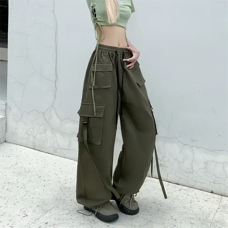 Urban Women Cotton Cargo Pants With Ribbon Tie Hig...