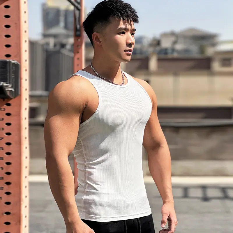 Fitness Vest Men's I-Back Slim Vertical Stripes Fashion Sportswear Breathable Training Sleeveless