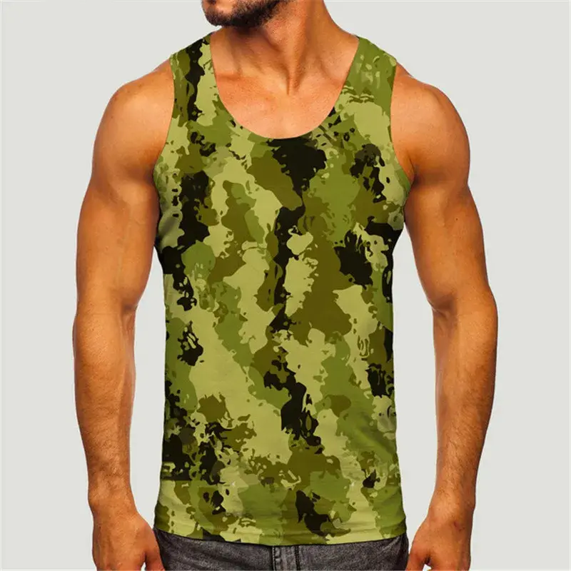 Men's Camoufiage Casual Sportwear Sleeveless 3D Camo Print Solider Vest Fitness Daily Male Tactic Tops