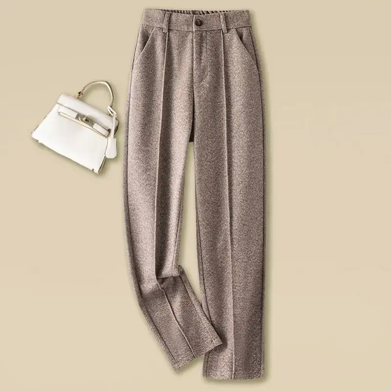 High Waist Women's Tweed Pants Spring Autumn Style Harlan Straight Leg Suit Pants Trousers