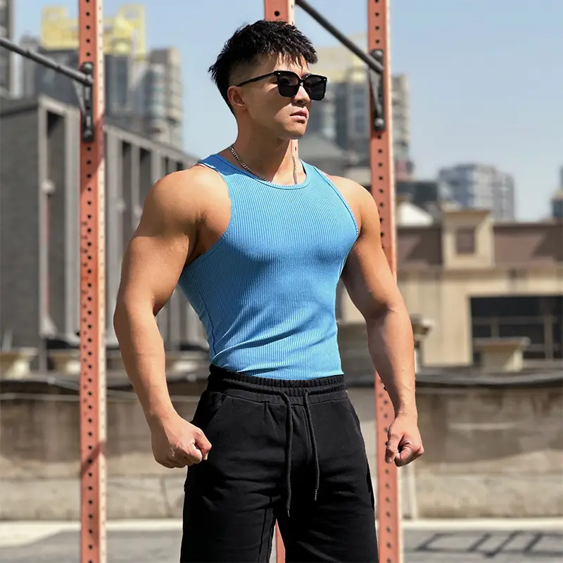 Fitness Vest Men's I-Back Slim Vertical Stripes Fashion Sportswear Breathable Training Sleeveless