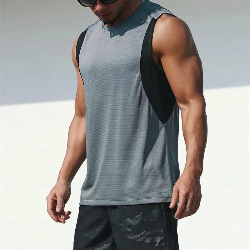 Simple Contrasting Colors Tank Top For Men Casual Sleeveless Gym Vest Casual Sports Fitness Tees