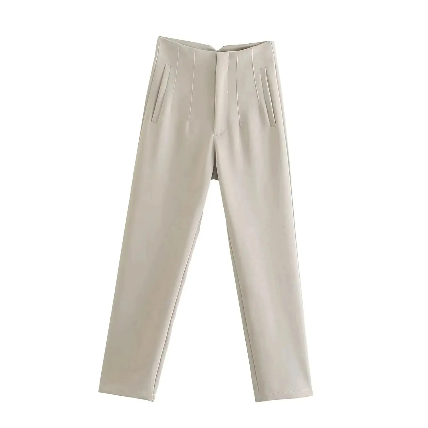 Women's Solid Color Office Slim Fit Pencil Pants High Waist Zipper Fly Women's Commuting Suit Pants