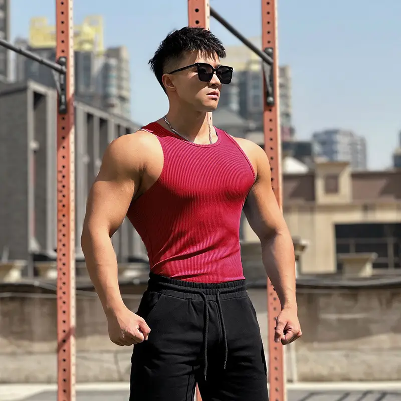 Fitness Vest Men's I-Back Slim Vertical Stripes Fa...