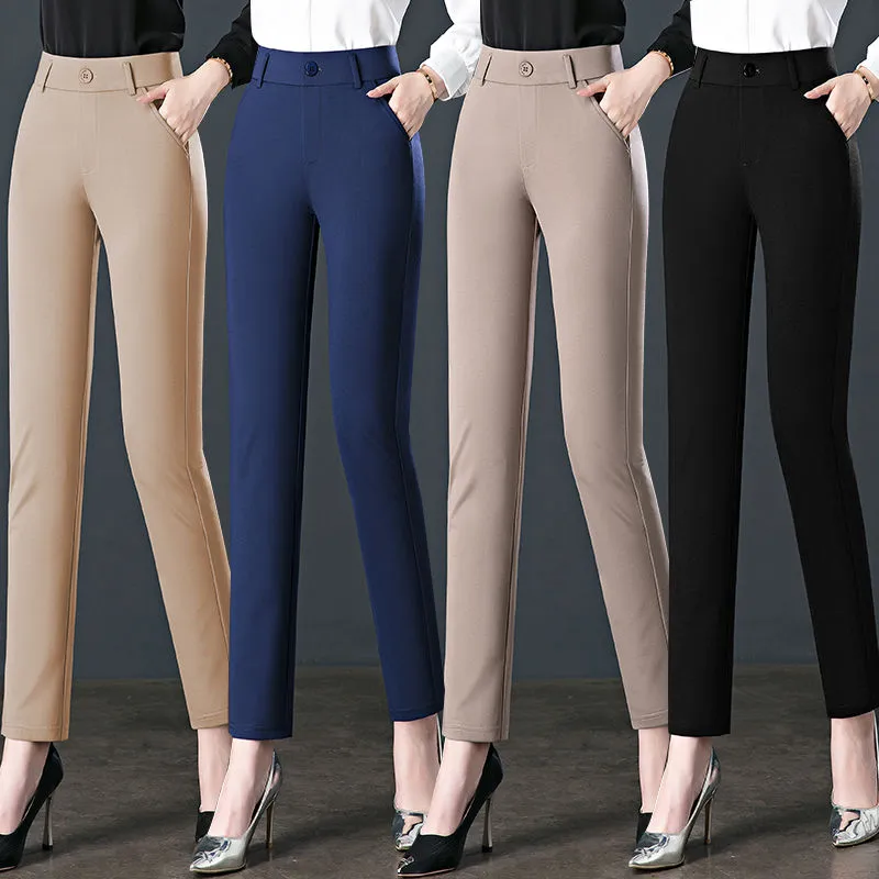 Suit Pants Casual Temperament High-Waisted Elastic Slim-Fit Straight-Leg Pants