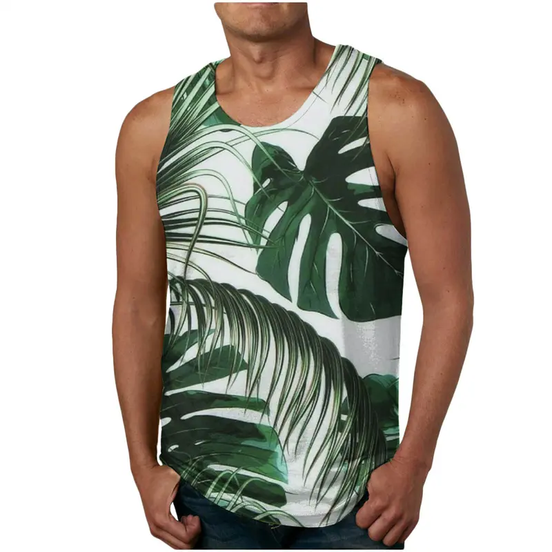 Palm Tree Graphic Tank Top For Men 3D Print Sleeveless Beach Hemp Palm Pattern Tank Tops Vest