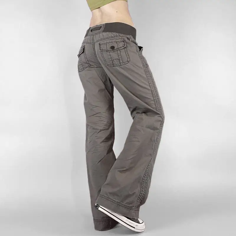 Lace-Up Women Low Rise Patchwork Street Cargo Pant...