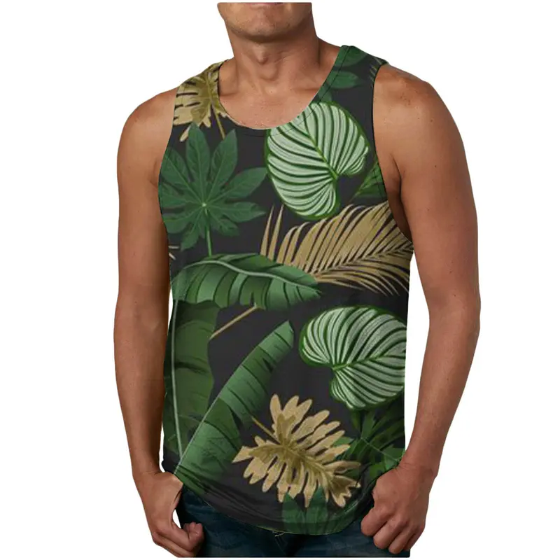 Palm Tree Graphic Tank Top For Men 3D Print Sleeveless Beach Hemp Palm Pattern Tank Tops Vest
