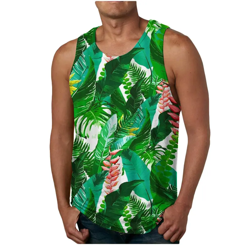 Palm Tree Graphic Tank Top For Men 3D Print Sleeveless Beach Hemp Palm Pattern Tank Tops Vest