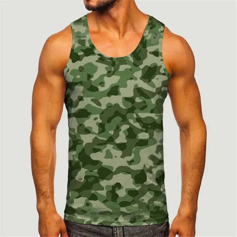 Men's Camoufiage Casual Sportwear Sleeveless 3D Camo Print Solider Vest Fitness Daily Male Tactic Tops
