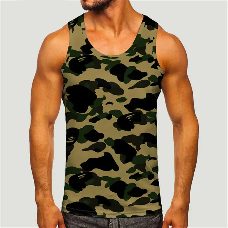Men's Camoufiage Casual Sportwear Sleeveless 3D Camo Print Solider Vest Fitness Daily Male Tactic Tops