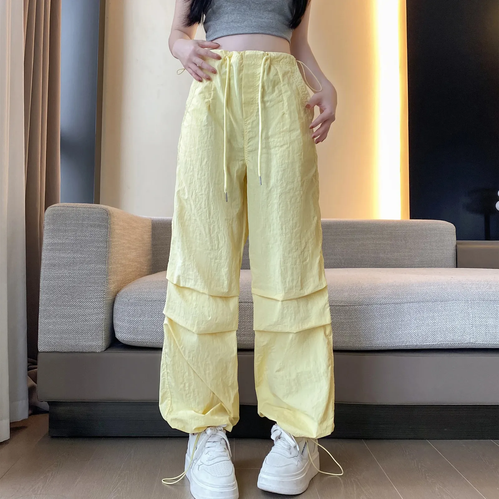 Women's Loose Elastic Wide-Leg Cargo Pants - Strai...