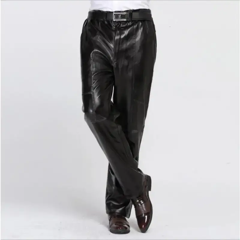 Men Fleece Leather Pants Warm PU Leather Trousers Good Quality Thicker