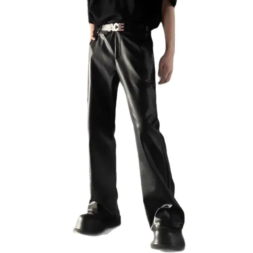 Retro High-End PU Leather Casual Pants Men's Loose...