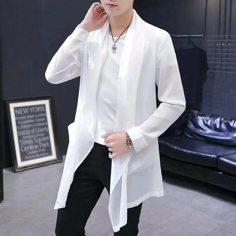 Men's Ultra-Thin Windbreaker Mid-Length Sun Protection Clothes Coat Handsome Cloak