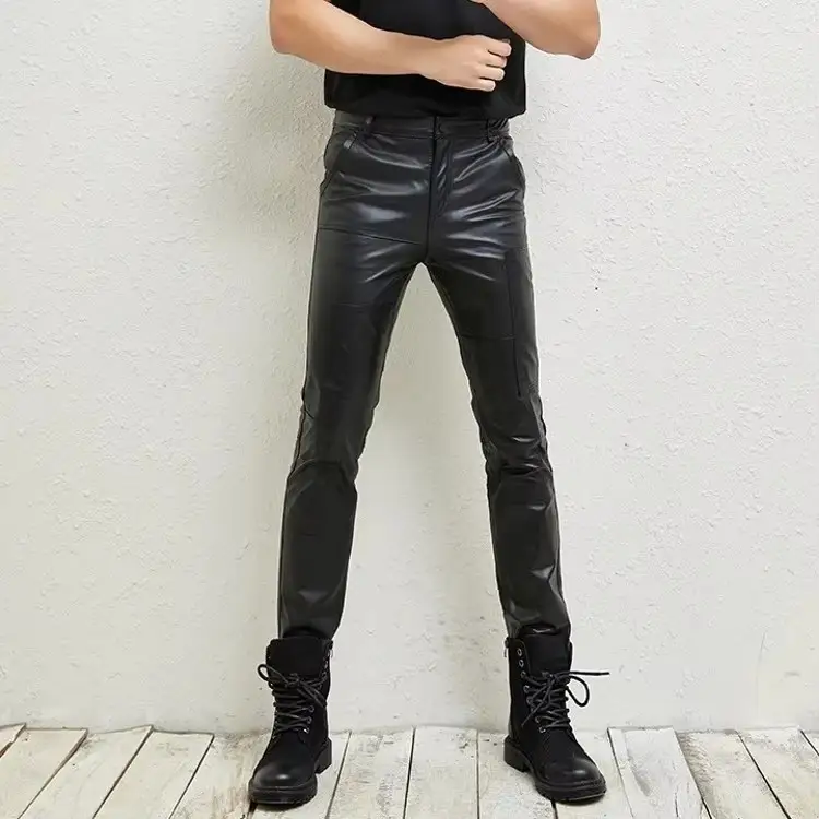 Real Goatskin Pants Men Slim Fit Riding Genuine Le...