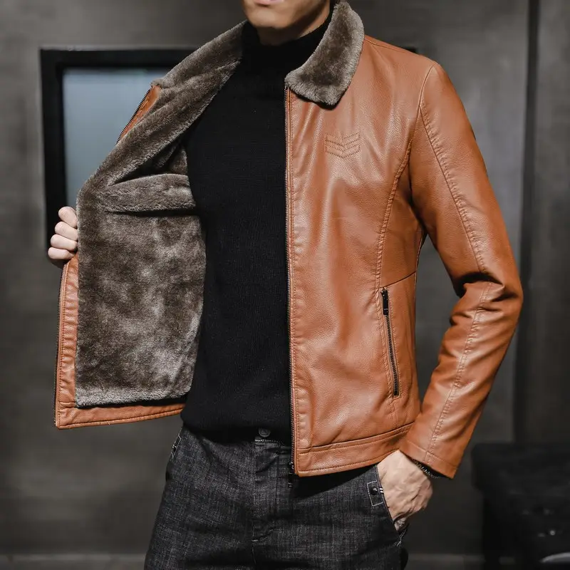 Men's Leather Jacket Plus Velvet Thickened Leather Coat