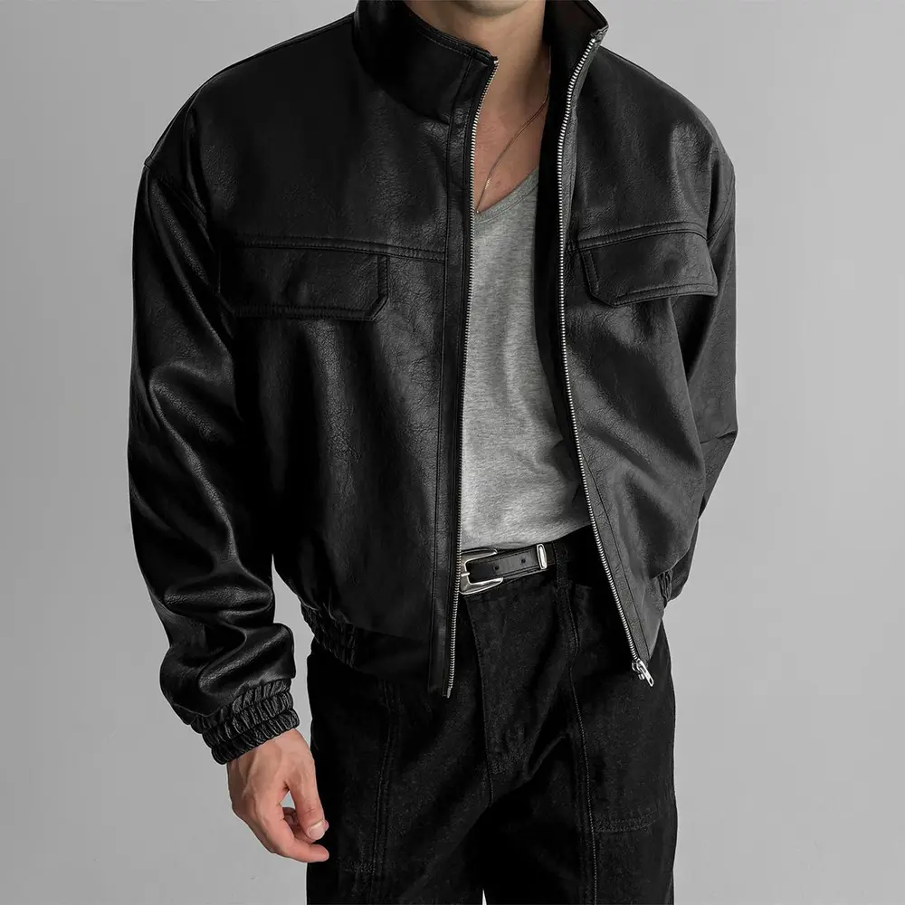 Men's PU Leather Cropped Motorcycle Jacket