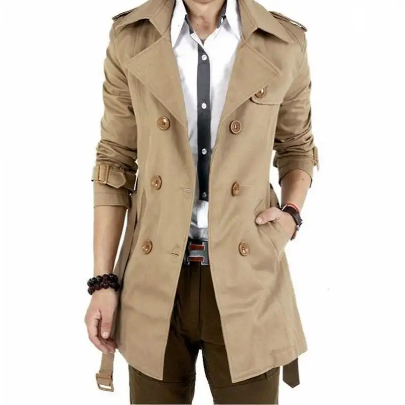 Men's Windbreaker Jacket Vintage Trench Male Doubl...