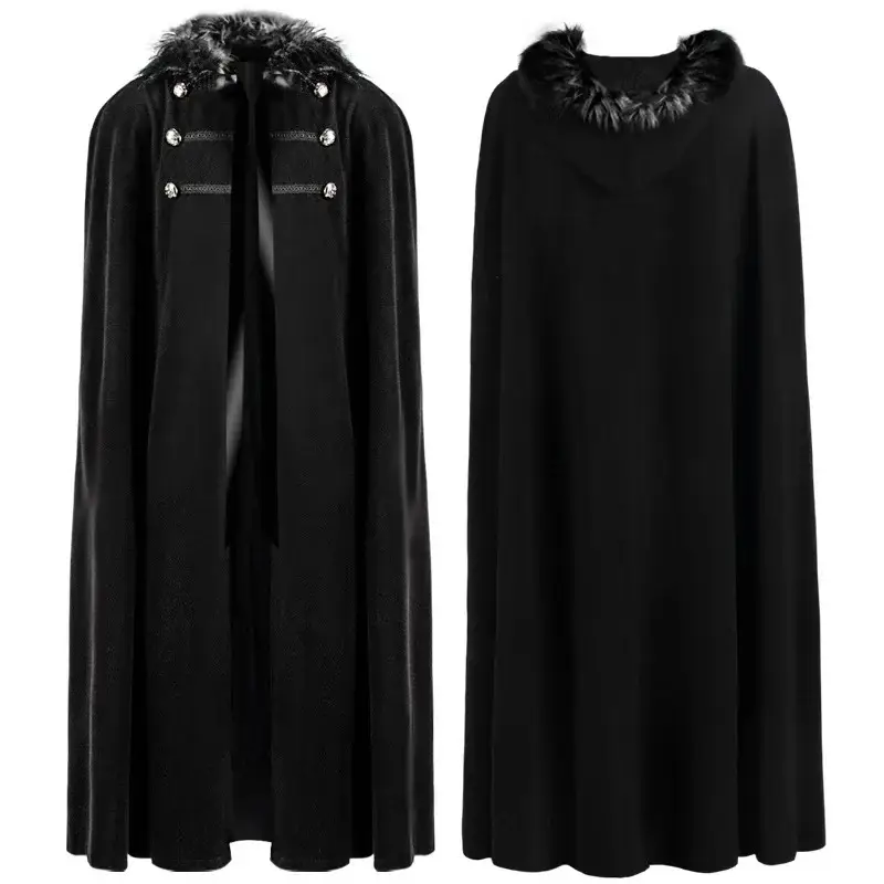 Men Trench Casual Cloak Fur Collar Hooded Trench L...