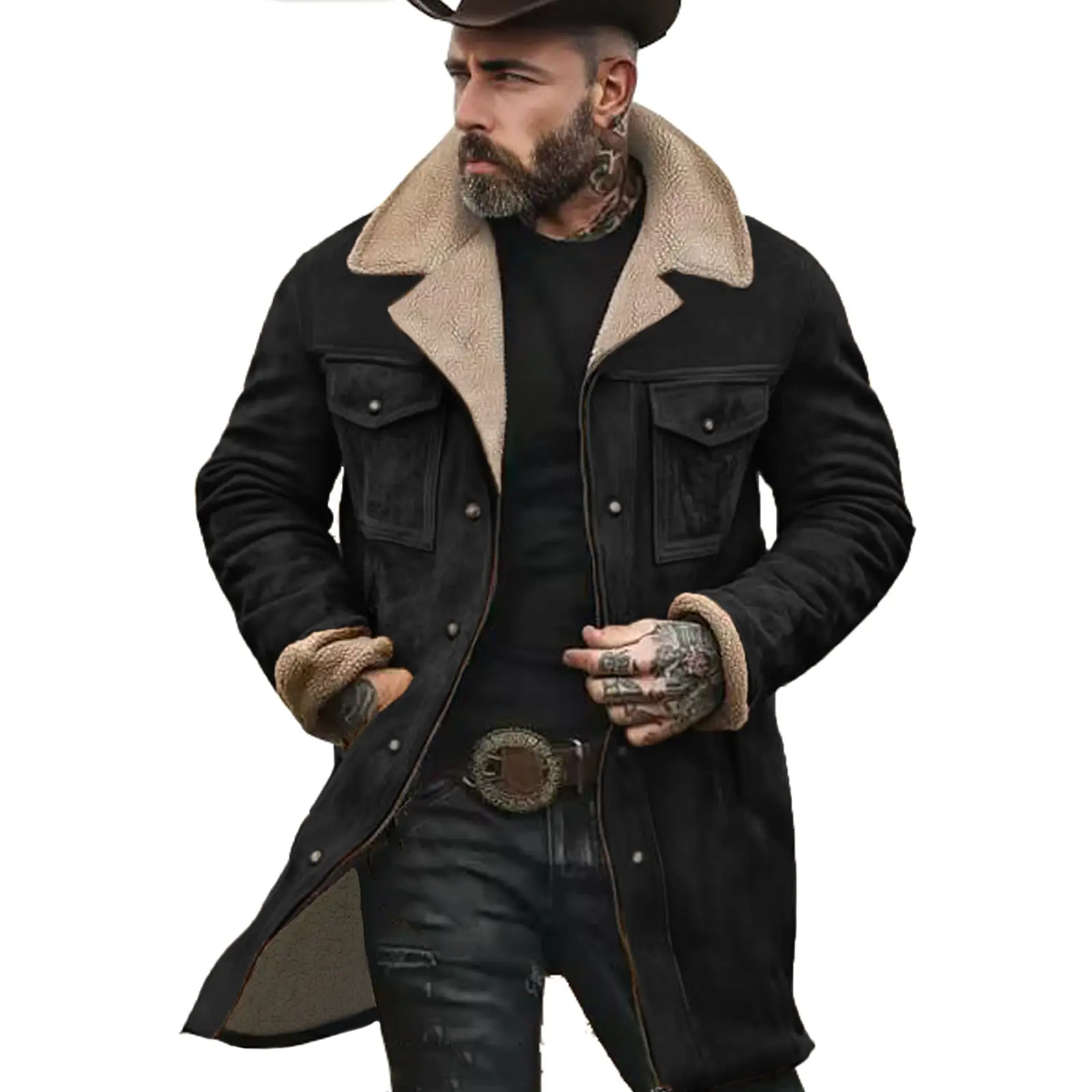 Men's Casual Lapel Zipper Fleece-Lined Jackets Mid...