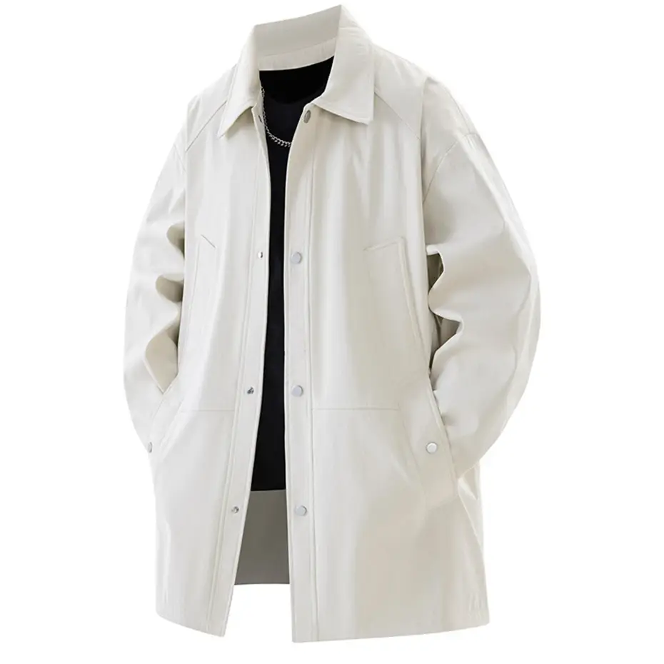 Men's Single-Breasted Long Trench Coat Windbreaker