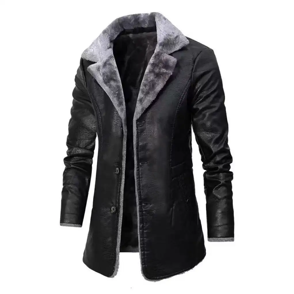 Men's Trench Men's Leather Jacket With Thick Velve...