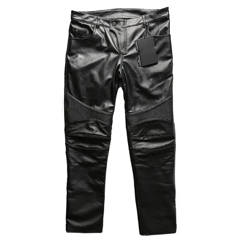 Windproof Cow Leather Pants Men Moto Biker Riding Genuine Leather Pants Man Long Trousers Cowhide