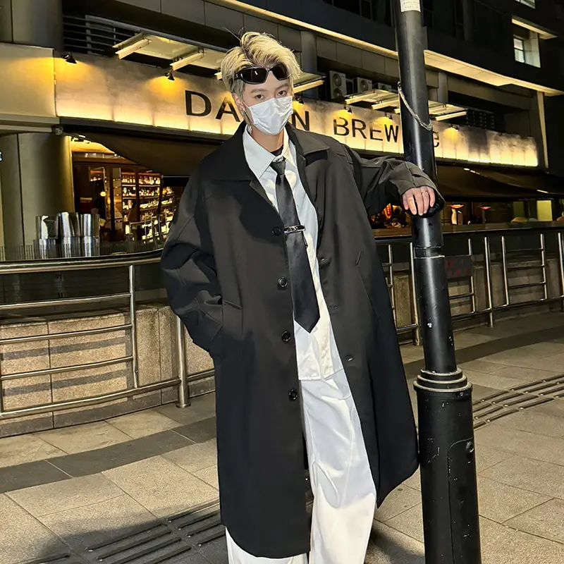 Men Trench Coat Men's Ruffian Handsome Over The Knee Versatile Coats