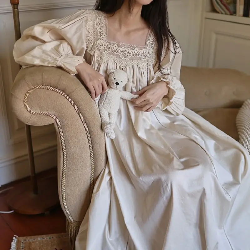 Vintage Soft Cotton Lace Long Nightgowns For Women