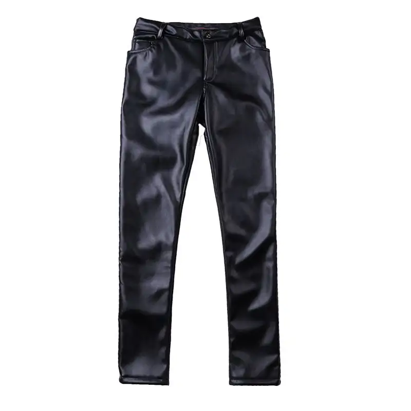 Thin Leather Pants Men's Moto Pants Fashion Elasti...