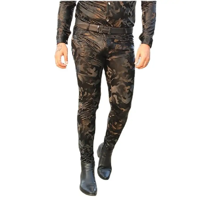 PU Leather Pants Skinny Jeans Camouflage Tight Sli...