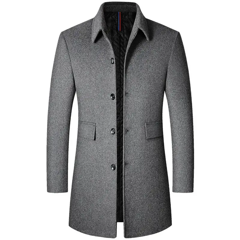Men Coat Turn-Down Collar Wool Long Jacket For Men...