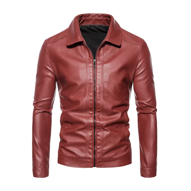 Men's Pu Leather Jacket Business Slim Motorcycle Jacket Imitation Leather Casual Windproof