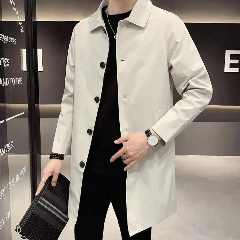 Men's Trench Lapel Single-Breasted Jacket Casual L...