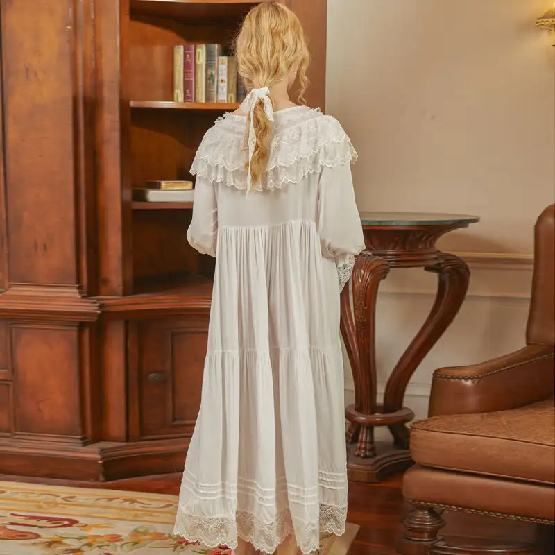 Night Dress Women Long Sleeve Romantic Vintage Nightgown Retro Princess Sleepwear