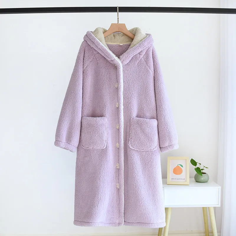 Nightgown Sleepwear Warm Fleece Thickened Bathrobe for Women Long Homewear