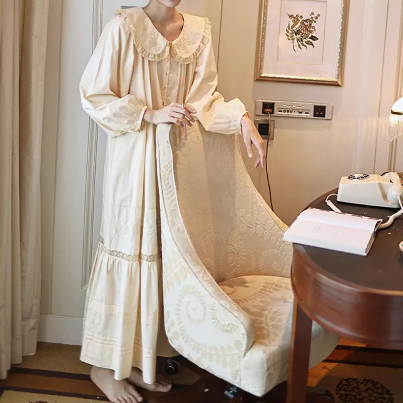 Women Full Sleeves Nightdress Vintage Long Ankle-Length Nightgowns